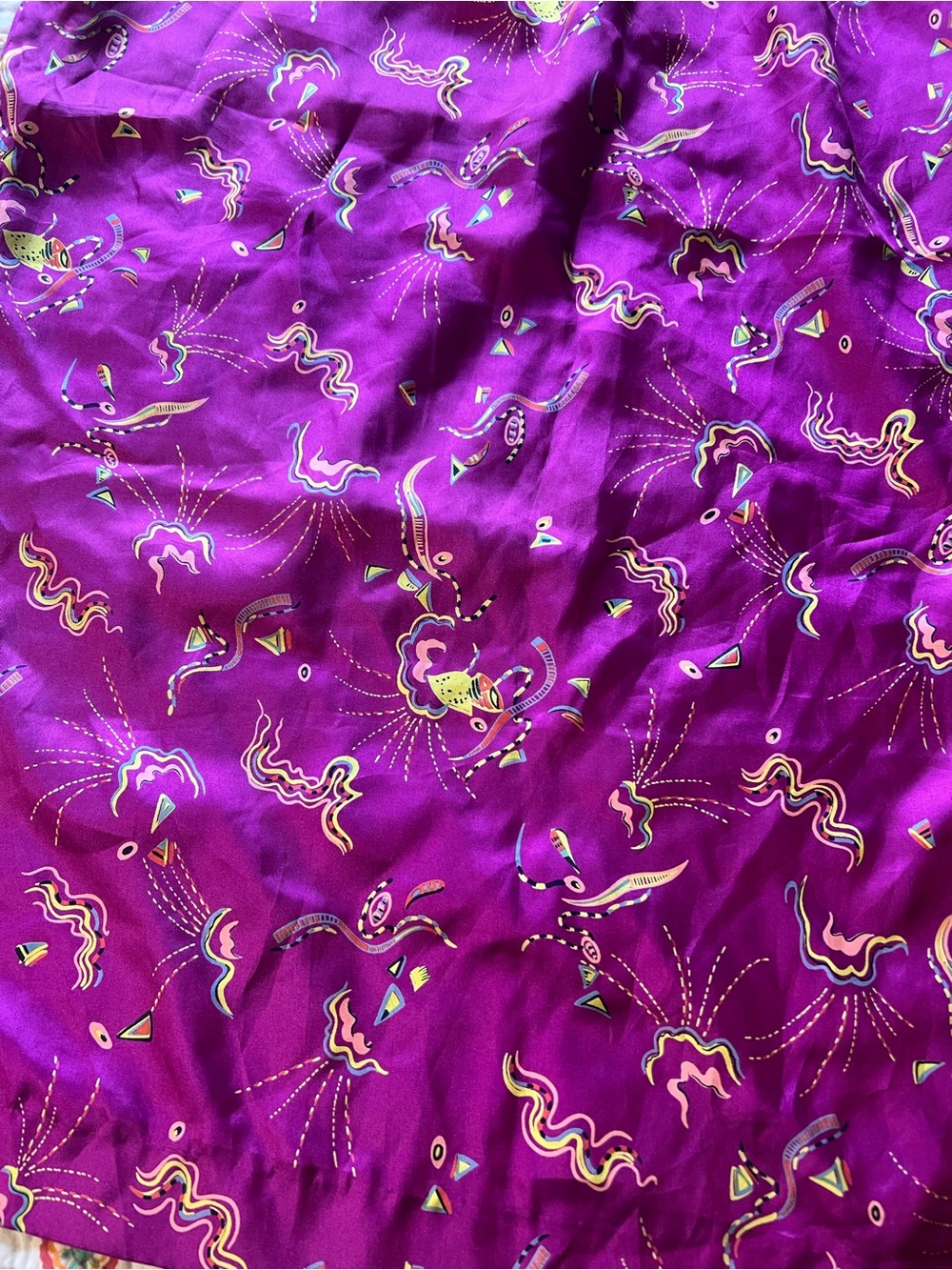 Vintage 80s / 90s 100% Silk Abstract Purple Side Slits Midi Skirt size 10 - Picture 2 of 8